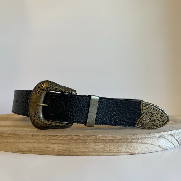 Black Vegan Leather Embellished Antique Brass Colored Buckle Size Medium main image 10